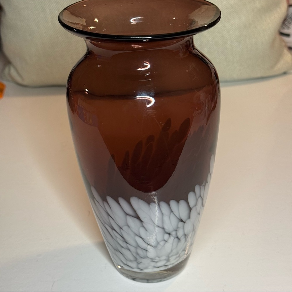 Purple and White Vtg Tall Vase Magnificent Plum Hand Blown Art Glass.
